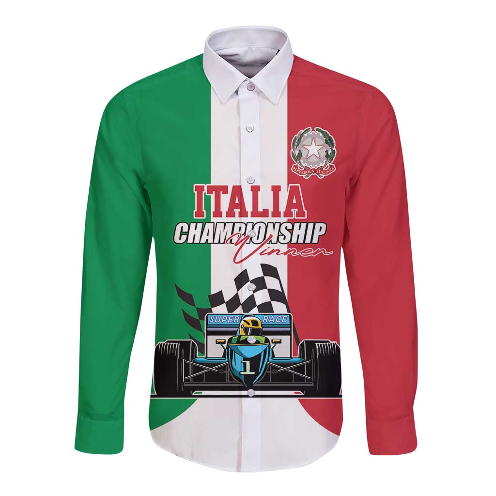 Custom Italy Formula One Long Sleeve Button Shirt Motorsport and Il Tricolore F1 World Championship