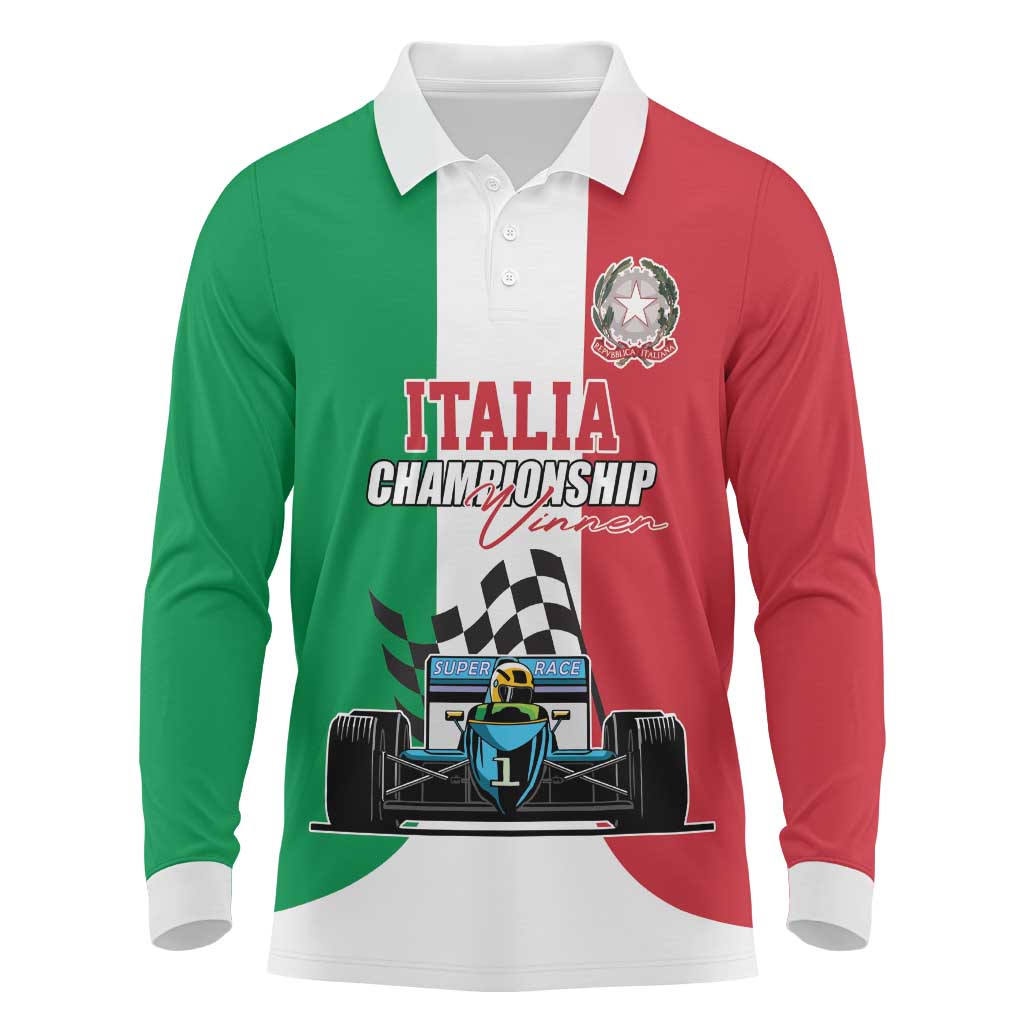 Custom Italy Formula One Long Sleeve Polo Shirt Motorsport and Il Tricolore F1 World Championship