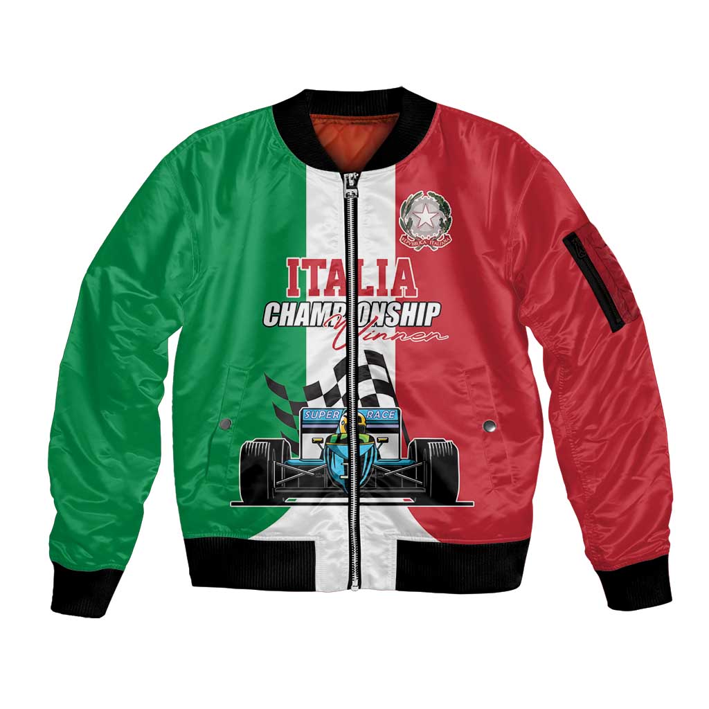 Custom Italy Formula One Sleeve Zip Bomber Jacket Motorsport and Il Tricolore F1 World Championship