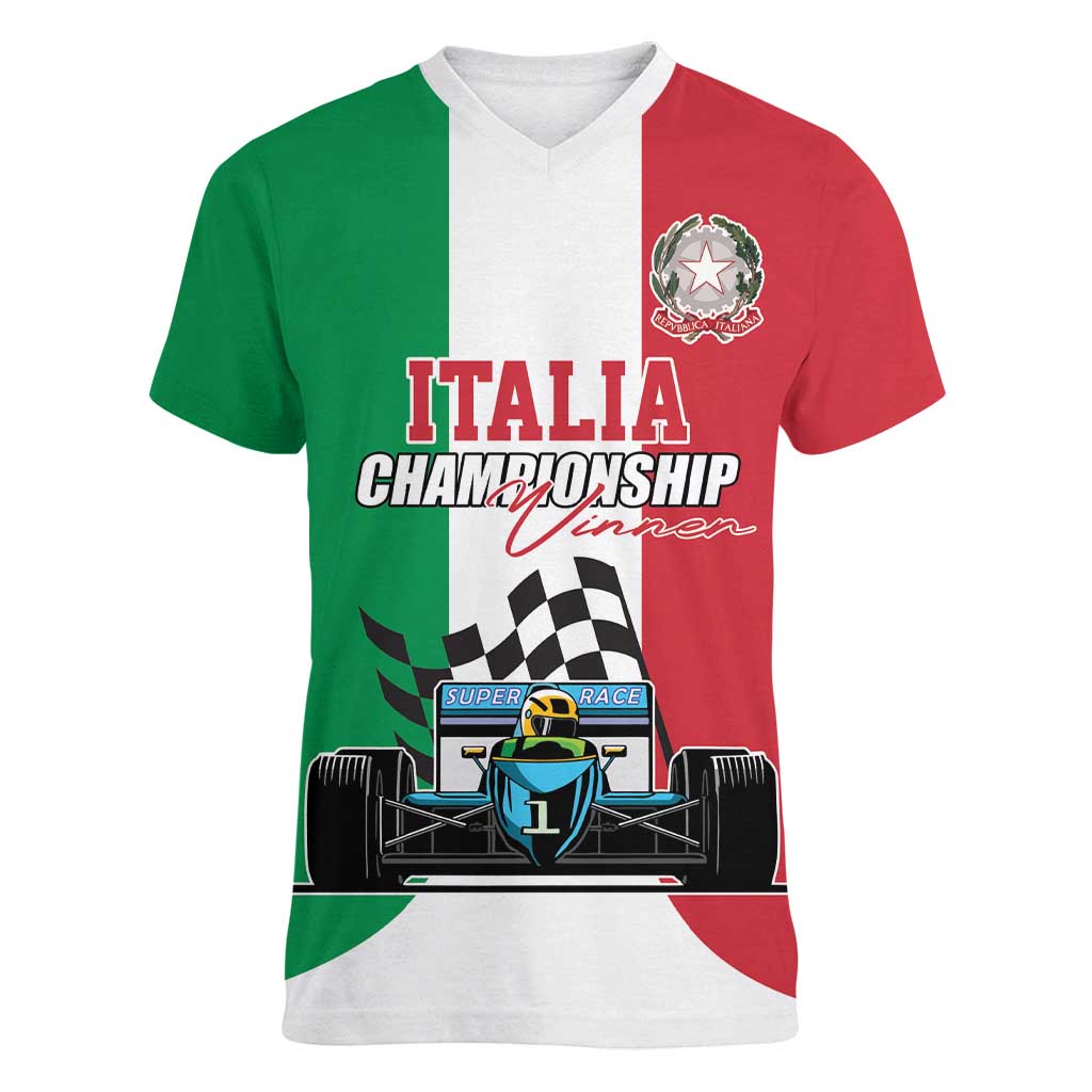 Custom Italy Formula One Women V-Neck T-Shirt Motorsport and Il Tricolore F1 World Championship