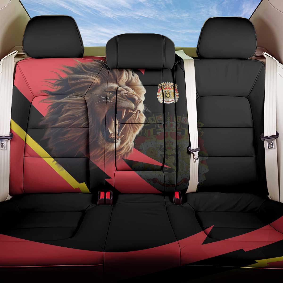Belgium Coat of Arms Back Car Seat Cover Angry Lion