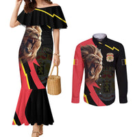Belgium Coat of Arms Couples Matching Mermaid Dress and Long Sleeve Button Shirt Angry Lion