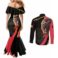 Belgium Coat of Arms Couples Matching Mermaid Dress and Long Sleeve Button Shirt Angry Lion