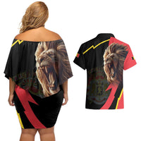 Belgium Coat of Arms Couples Matching Off Shoulder Short Dress and Hawaiian Shirt Angry Lion