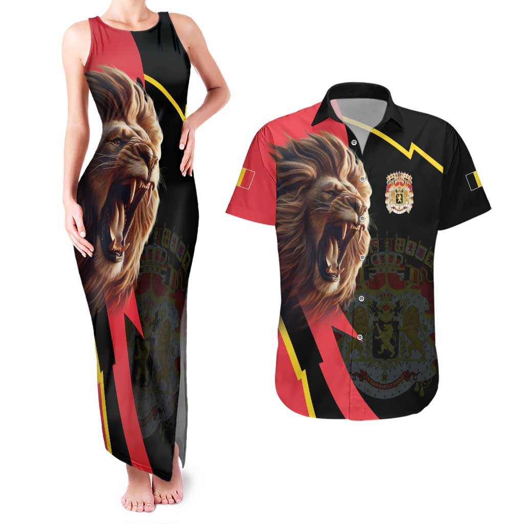Belgium Coat of Arms Couples Matching Tank Maxi Dress and Hawaiian Shirt Angry Lion