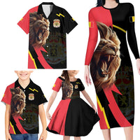 Belgium Coat of Arms Family Matching Long Sleeve Bodycon Dress and Hawaiian Shirt Angry Lion