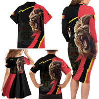 Belgium Coat of Arms Family Matching Long Sleeve Bodycon Dress and Hawaiian Shirt Angry Lion