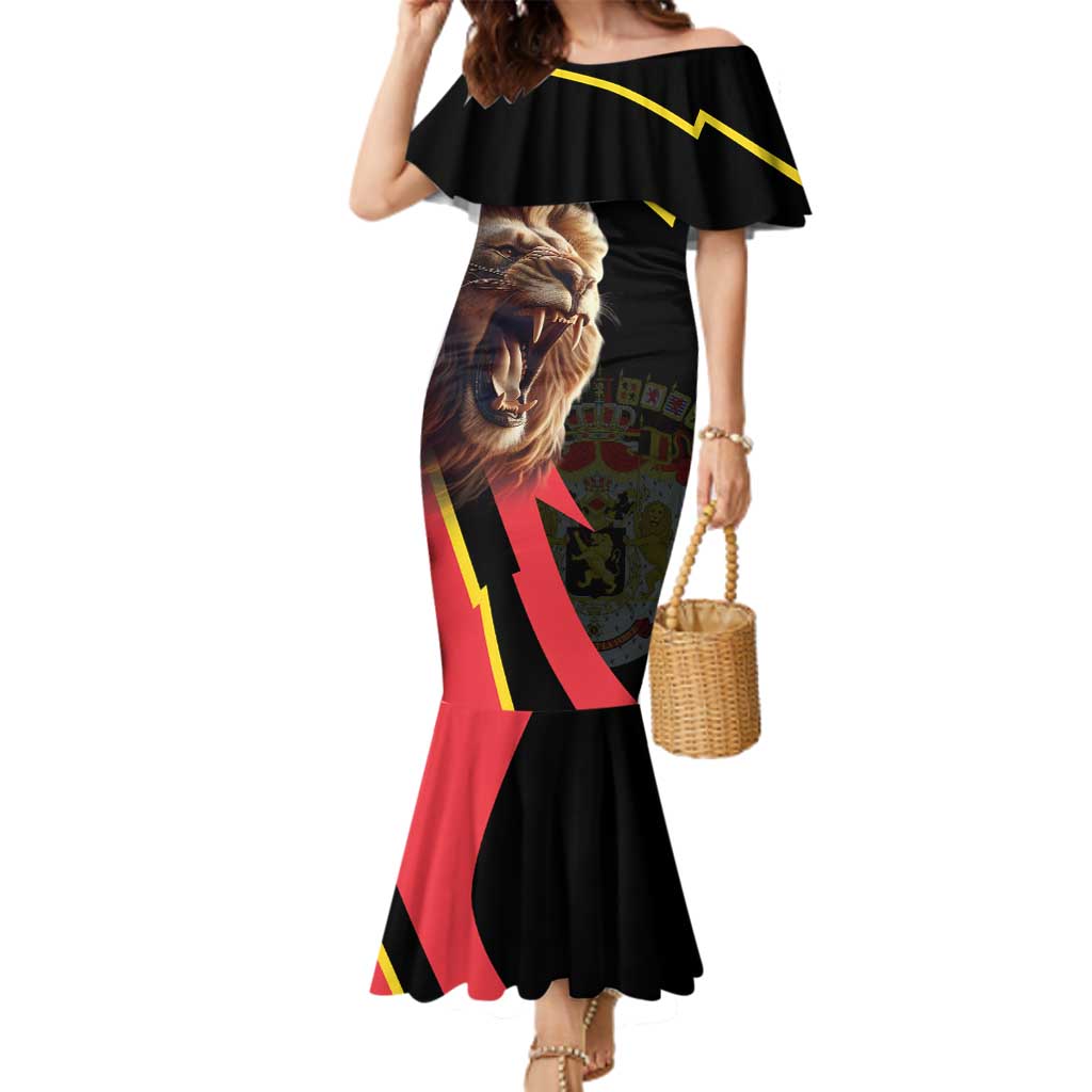 Belgium Coat of Arms Family Matching Mermaid Dress and Hawaiian Shirt Angry Lion