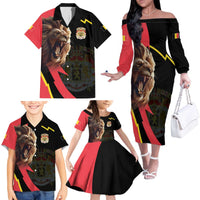 Belgium Coat of Arms Family Matching Off The Shoulder Long Sleeve Dress and Hawaiian Shirt Angry Lion