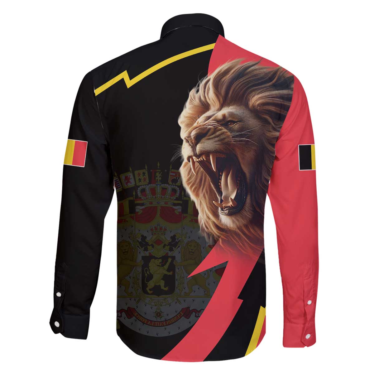 Belgium Coat of Arms Family Matching Off The Shoulder Long Sleeve Dress and Hawaiian Shirt Angry Lion