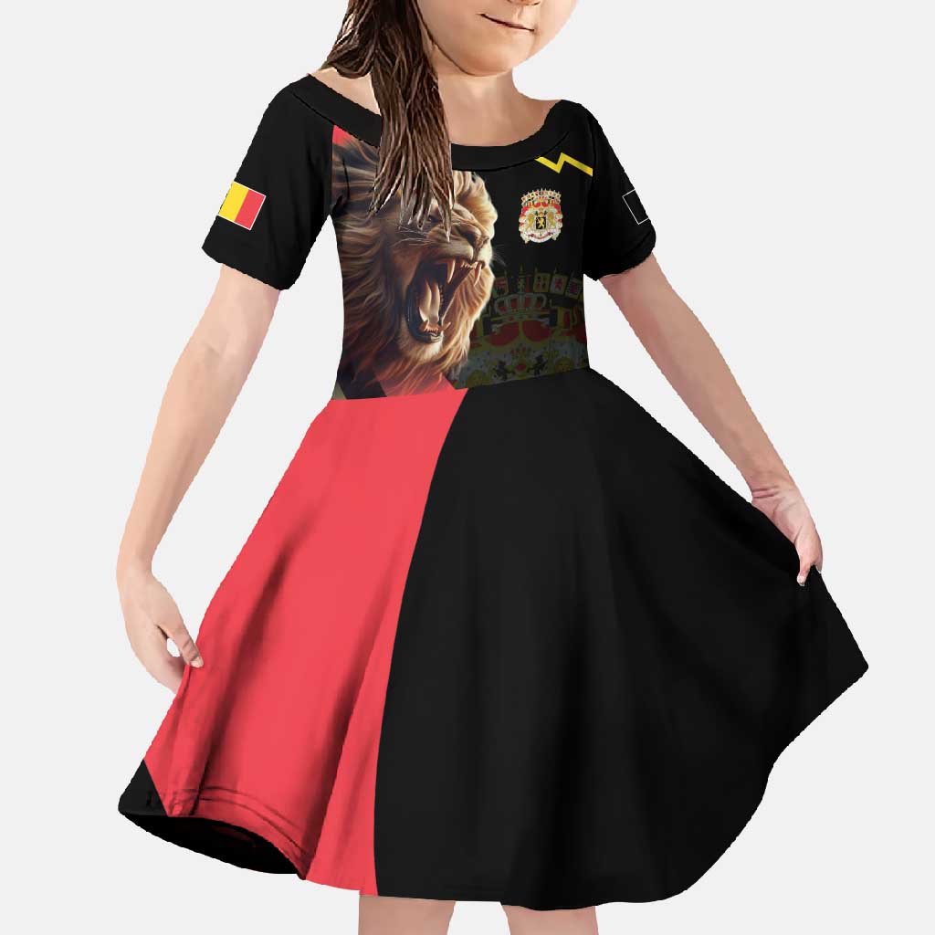 Belgium Coat of Arms Family Matching Off Shoulder Maxi Dress and Hawaiian Shirt Angry Lion