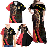 Belgium Coat of Arms Family Matching Off Shoulder Maxi Dress and Hawaiian Shirt Angry Lion