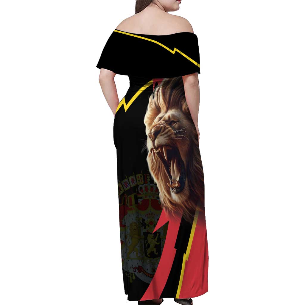Belgium Coat of Arms Family Matching Off Shoulder Maxi Dress and Hawaiian Shirt Angry Lion