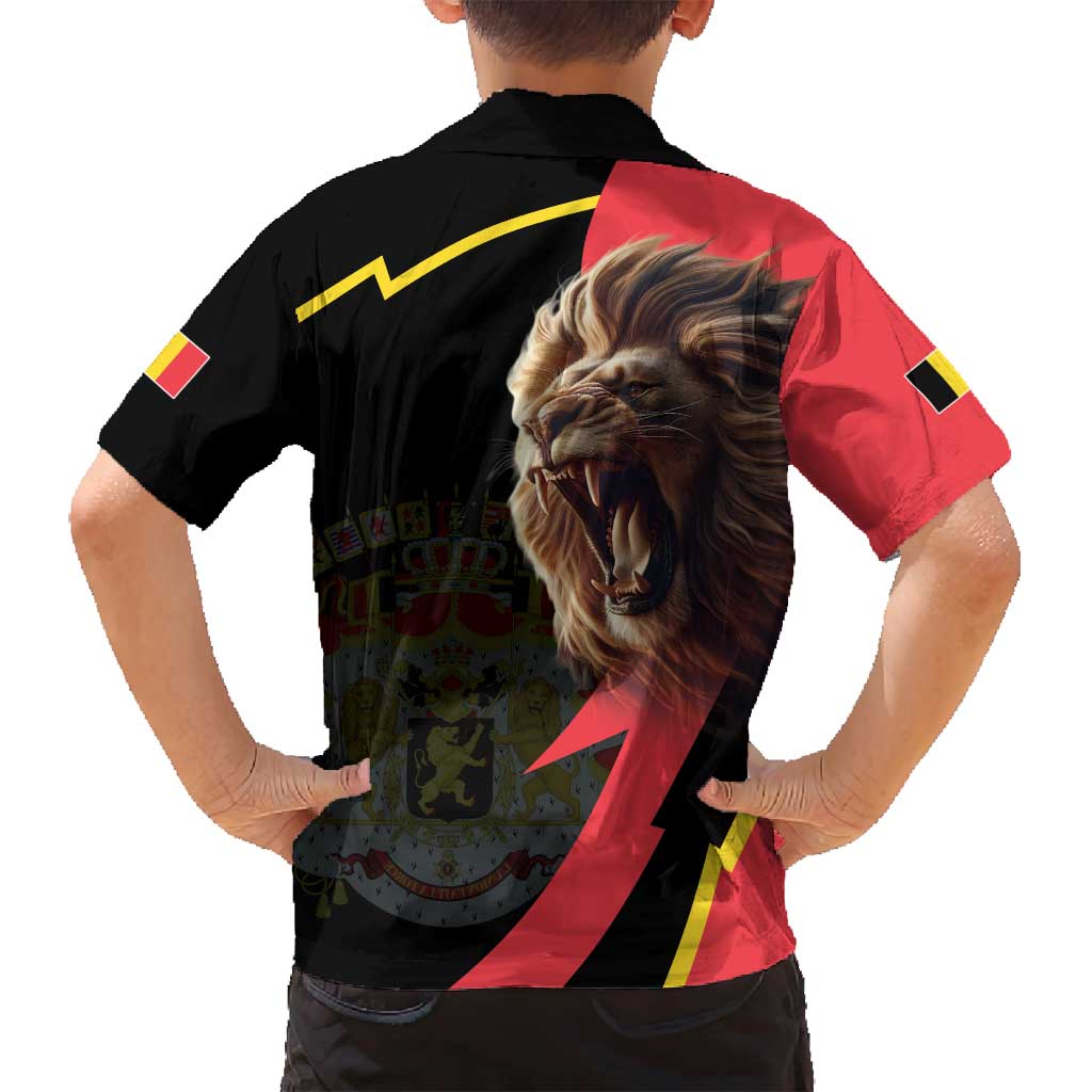 Belgium Coat of Arms Family Matching Off Shoulder Short Dress and Hawaiian Shirt Angry Lion