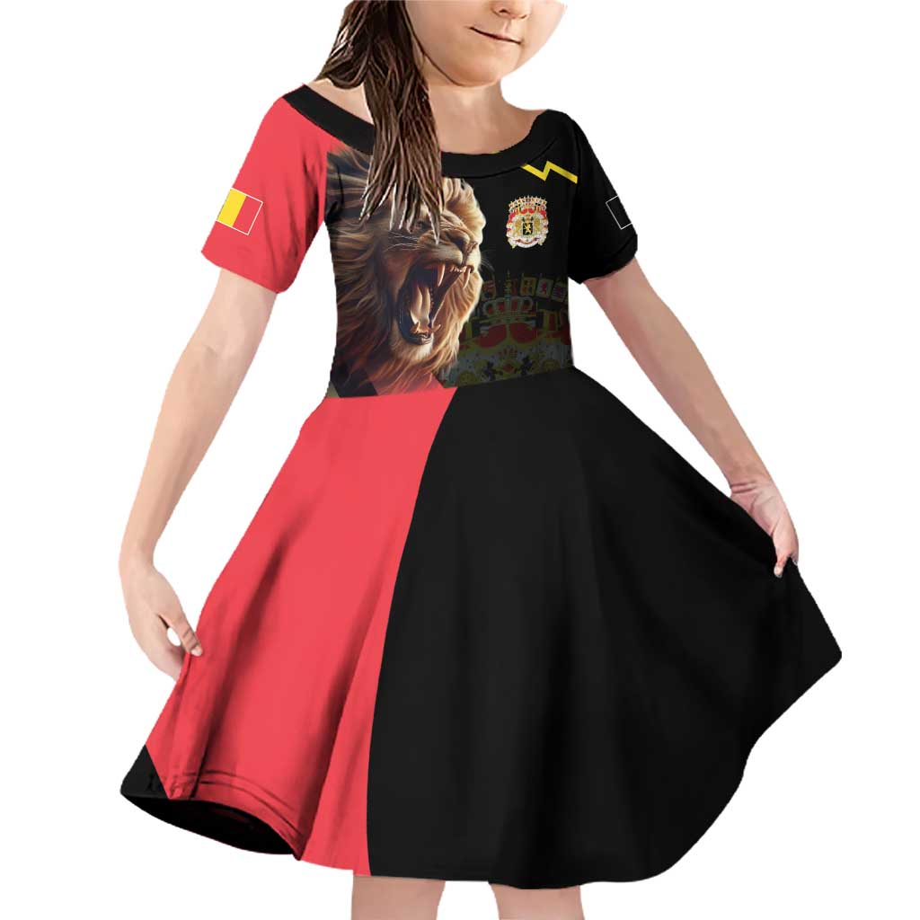 Belgium Coat of Arms Family Matching Off Shoulder Short Dress and Hawaiian Shirt Angry Lion