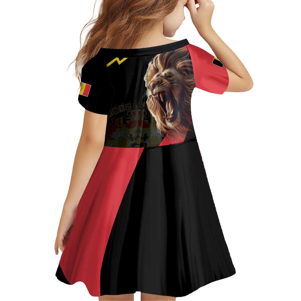 Belgium Coat of Arms Family Matching Off Shoulder Short Dress and Hawaiian Shirt Angry Lion