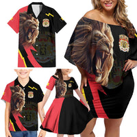 Belgium Coat of Arms Family Matching Off Shoulder Short Dress and Hawaiian Shirt Angry Lion