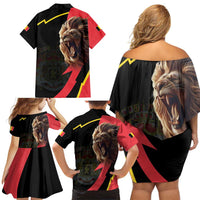 Belgium Coat of Arms Family Matching Off Shoulder Short Dress and Hawaiian Shirt Angry Lion
