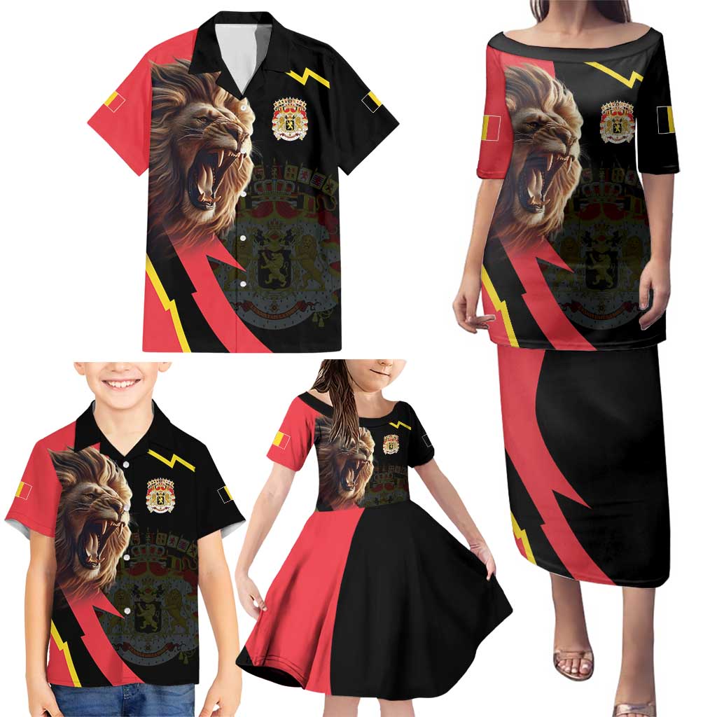 Belgium Coat of Arms Family Matching Puletasi and Hawaiian Shirt Angry Lion