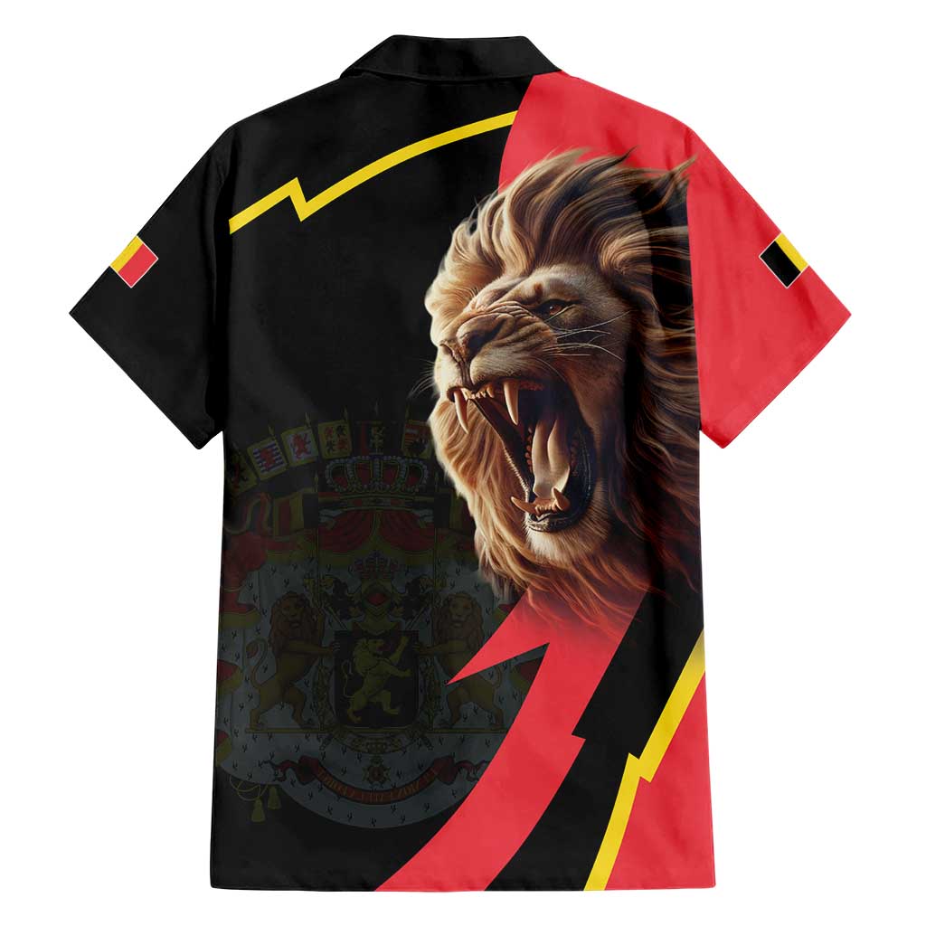 Belgium Coat of Arms Family Matching Short Sleeve Bodycon Dress and Hawaiian Shirt Angry Lion