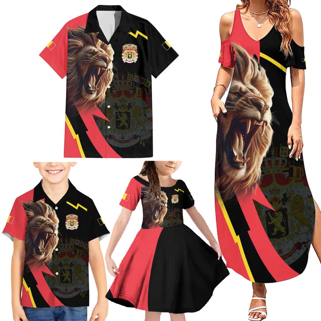 Belgium Coat of Arms Family Matching Summer Maxi Dress and Hawaiian Shirt Angry Lion