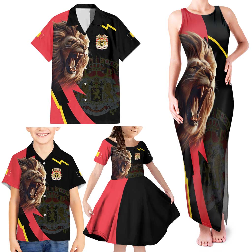 Belgium Coat of Arms Family Matching Tank Maxi Dress and Hawaiian Shirt Angry Lion
