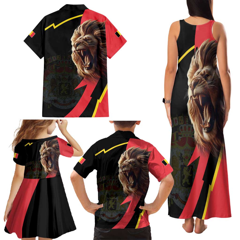 Belgium Coat of Arms Family Matching Tank Maxi Dress and Hawaiian Shirt Angry Lion