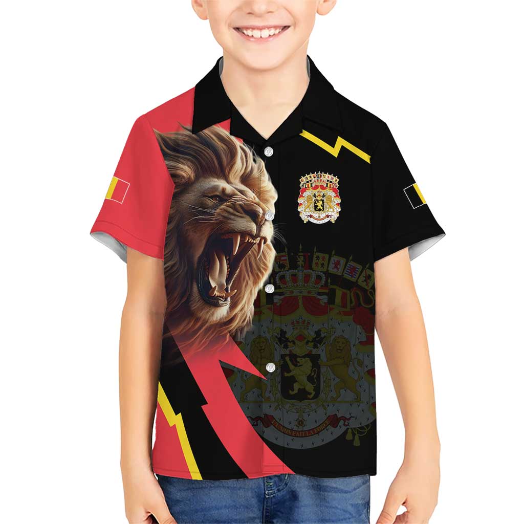 Belgium Coat of Arms Kid Hawaiian Shirt Angry Lion