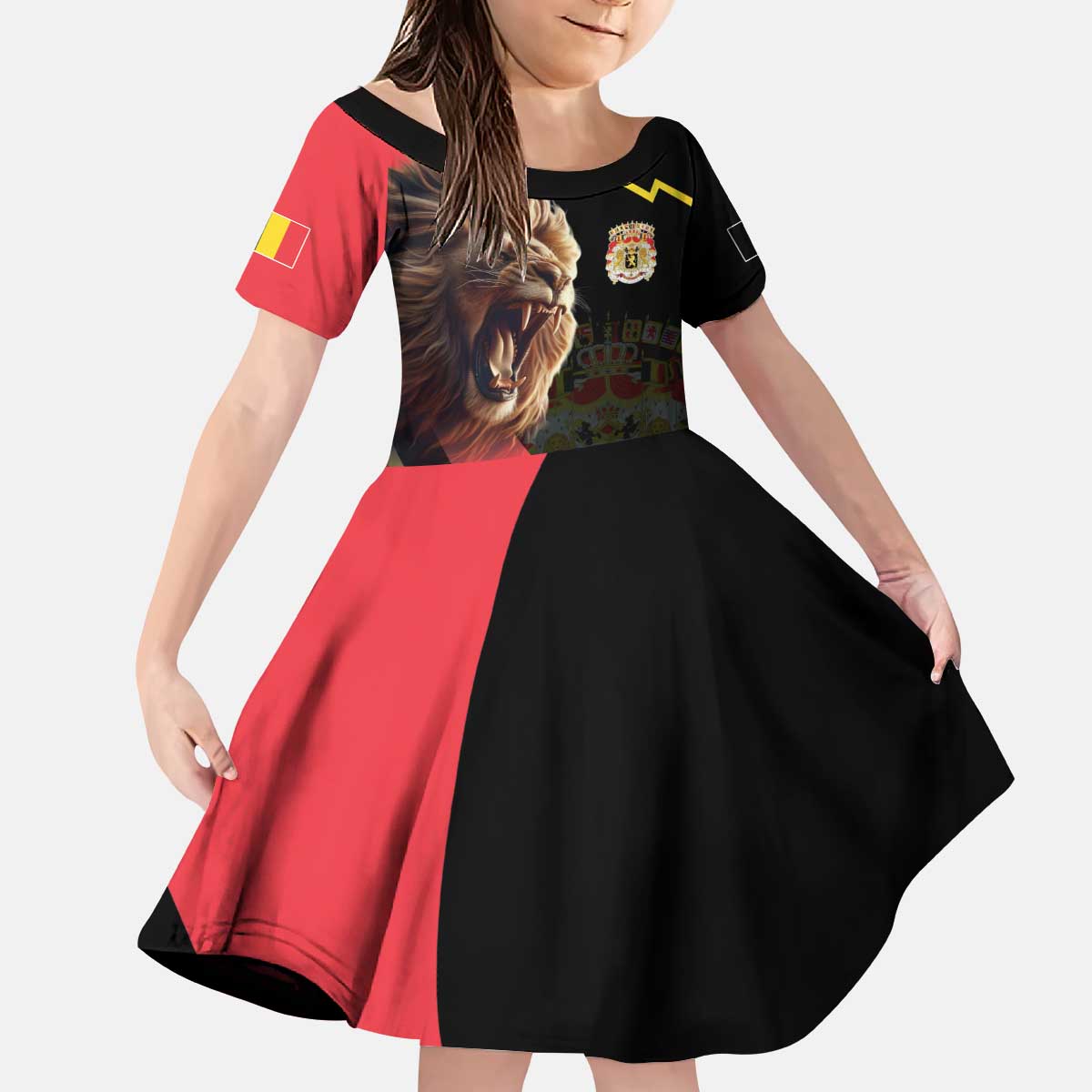 Belgium Coat of Arms Kid Short Sleeve Dress Angry Lion