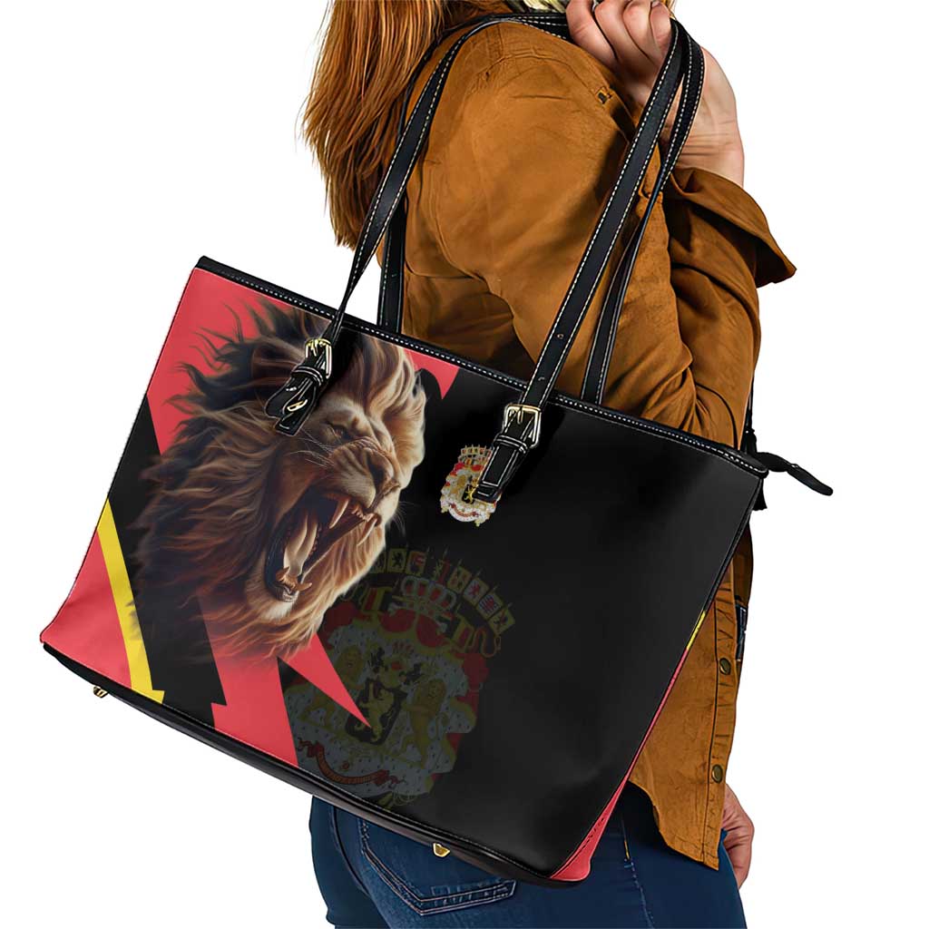 Belgium Coat of Arms Leather Tote Bag Angry Lion