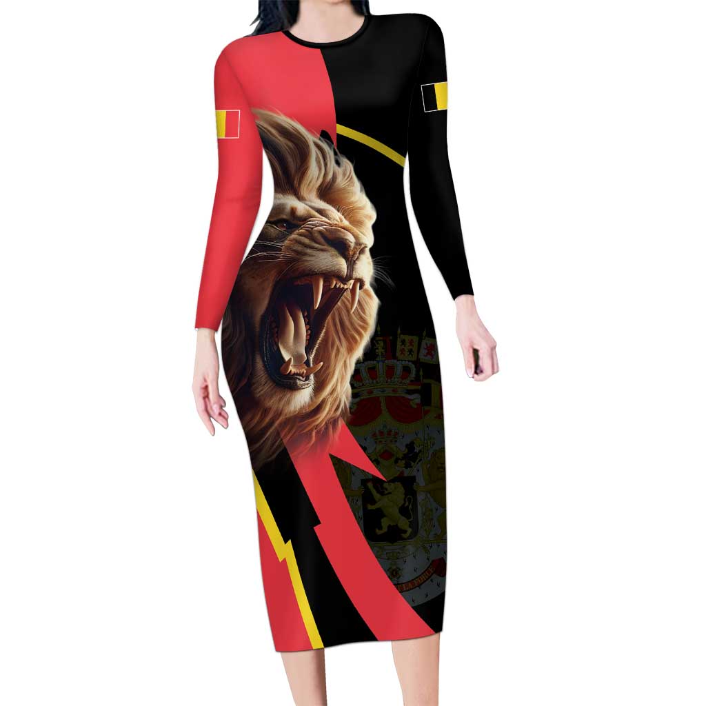 Belgium Coat of Arms Long Sleeve Bodycon Dress Angry Lion