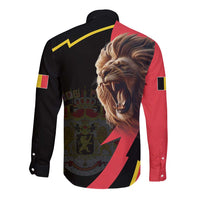 Belgium Coat of Arms Long Sleeve Button Shirt Angry Lion