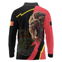 Belgium Coat of Arms Long Sleeve Polo Shirt Angry Lion