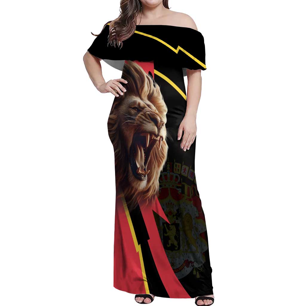 Belgium Coat of Arms Off Shoulder Maxi Dress Angry Lion