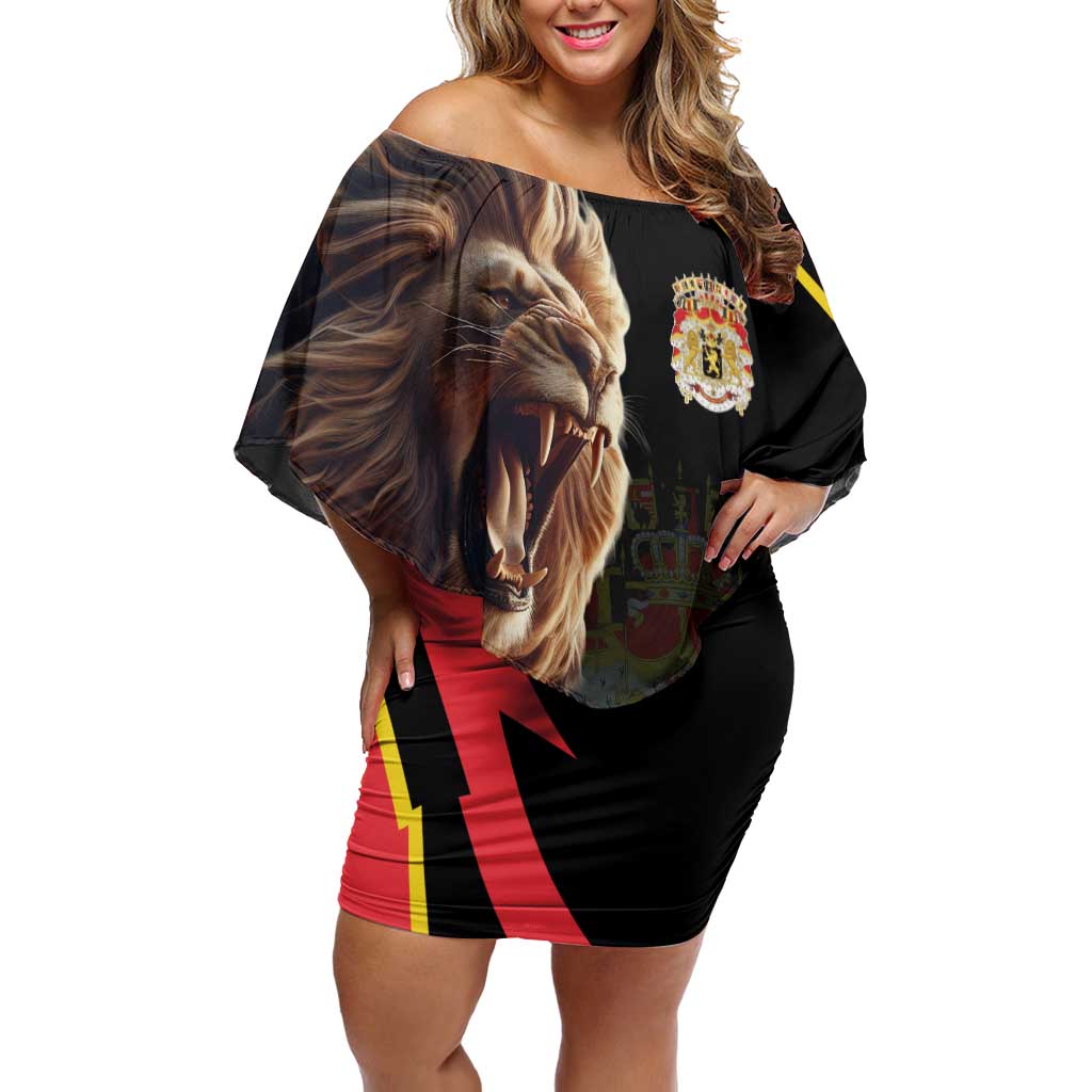 Belgium Coat of Arms Off Shoulder Short Dress Angry Lion