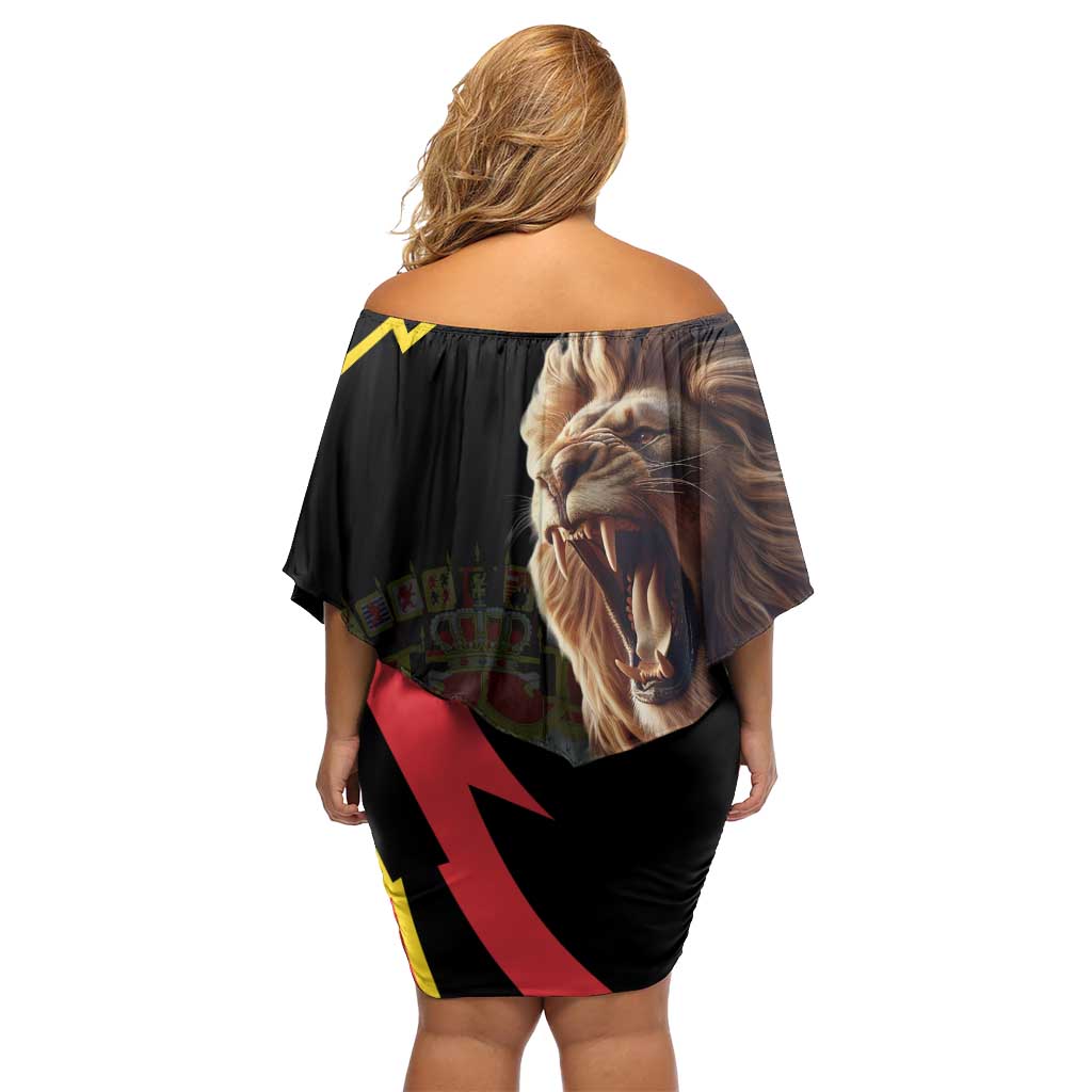 Belgium Coat of Arms Off Shoulder Short Dress Angry Lion