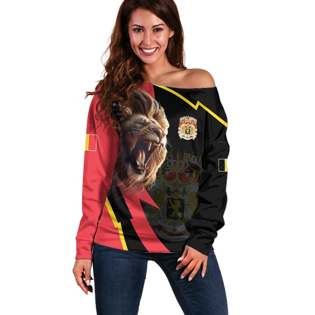 Belgium Coat of Arms Off Shoulder Sweater Angry Lion
