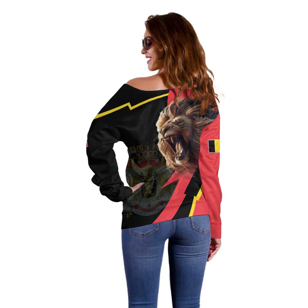 Belgium Coat of Arms Off Shoulder Sweater Angry Lion
