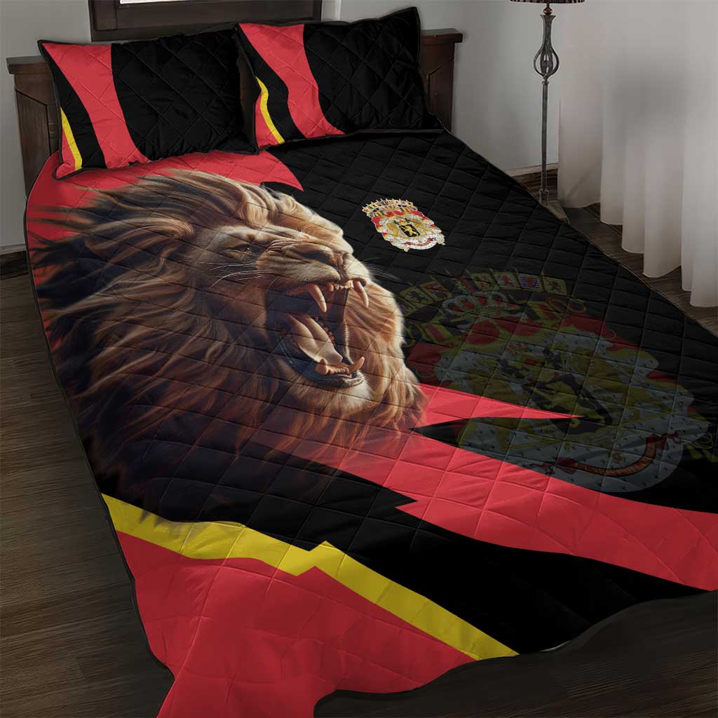 Belgium Coat of Arms Quilt Bed Set Angry Lion