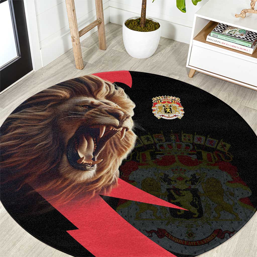 Belgium Coat of Arms Round Carpet Angry Lion