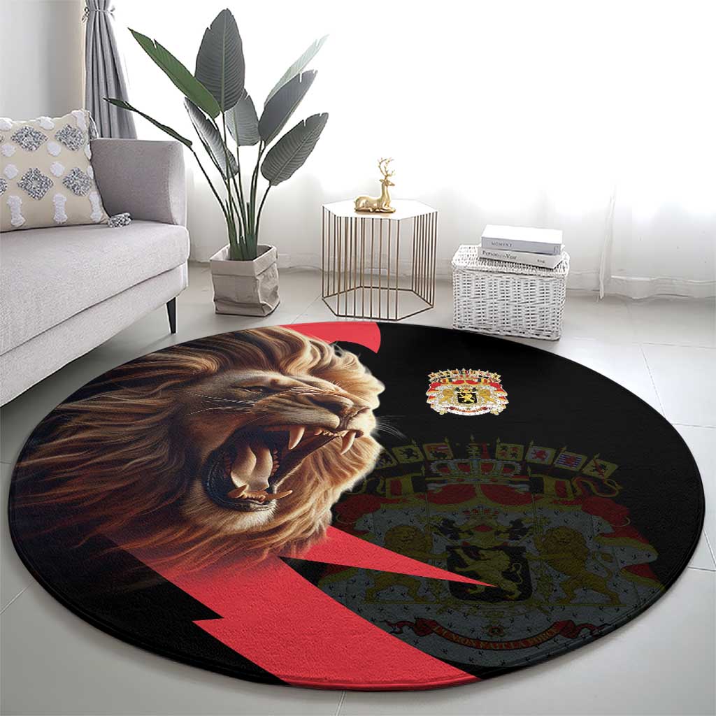 Belgium Coat of Arms Round Carpet Angry Lion