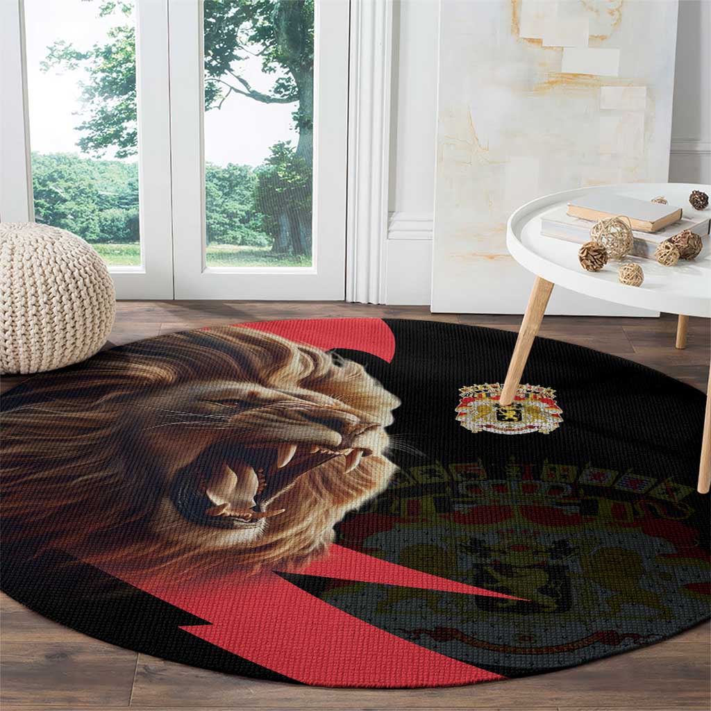 Belgium Coat of Arms Round Carpet Angry Lion