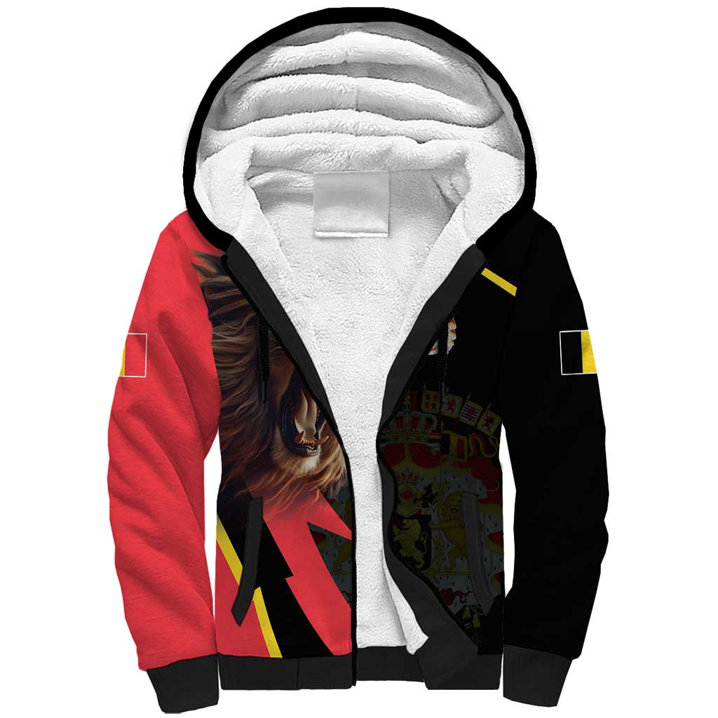 Belgium Coat of Arms Sherpa Hoodie Angry Lion