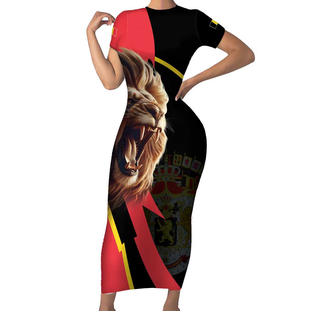 Belgium Coat of Arms Short Sleeve Bodycon Dress Angry Lion