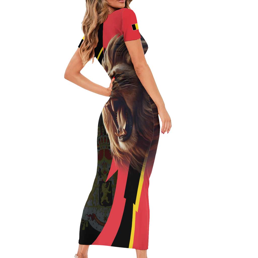 Belgium Coat of Arms Short Sleeve Bodycon Dress Angry Lion