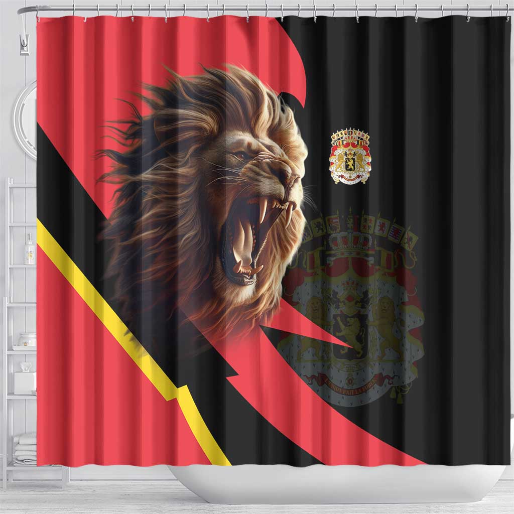 Belgium Coat of Arms Shower Curtain Angry Lion