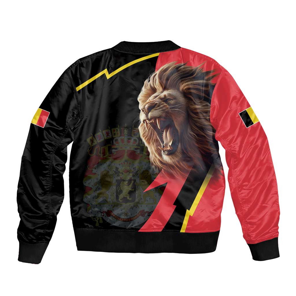 Belgium Coat of Arms Sleeve Zip Bomber Jacket Angry Lion
