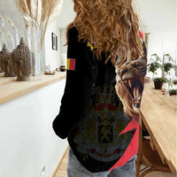 Belgium Coat of Arms Women Casual Shirt Angry Lion