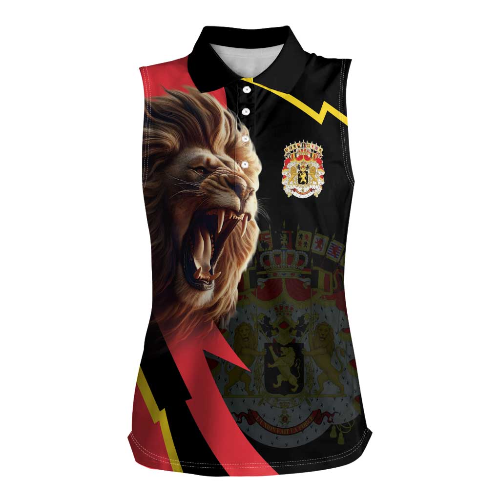 Belgium Coat of Arms Women Sleeveless Polo Shirt Angry Lion