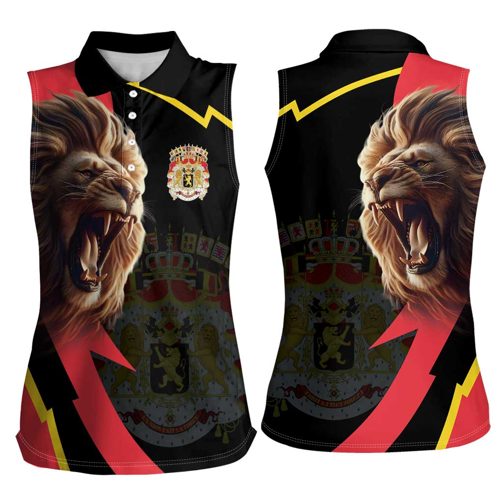 Belgium Coat of Arms Women Sleeveless Polo Shirt Angry Lion